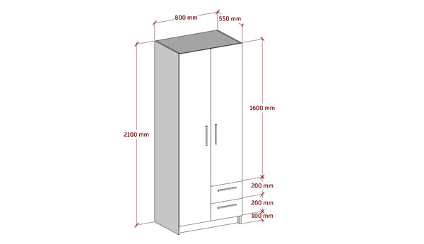 2-Door Wardrobe with Bottom Drawers