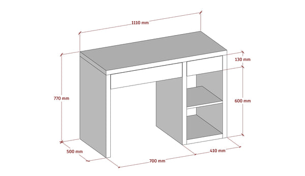 Wooden Desk with Drawers and Side Shelving